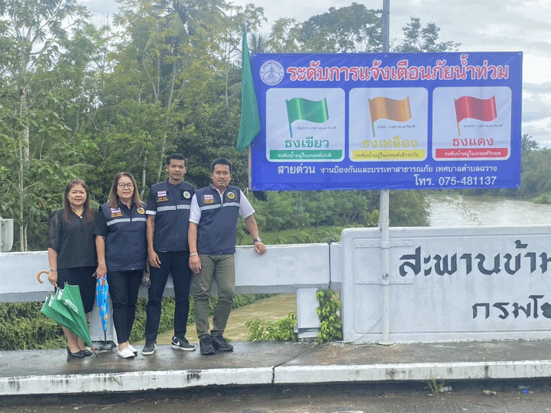 เทศบาลตำบลฉวาง ตรวจสอบระดับน้ำคลองตาปี
